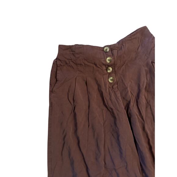 Women S Bombay & Paisley Brown Button Pants Cropped High Rise Palazzo Wide Leg - Picture 2 of 5